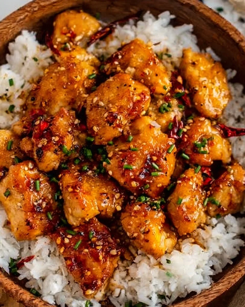 Delicious honey garlic chicken bites served on a plate.