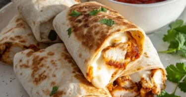 Air fryer chicken and mozzarella wraps on a plate