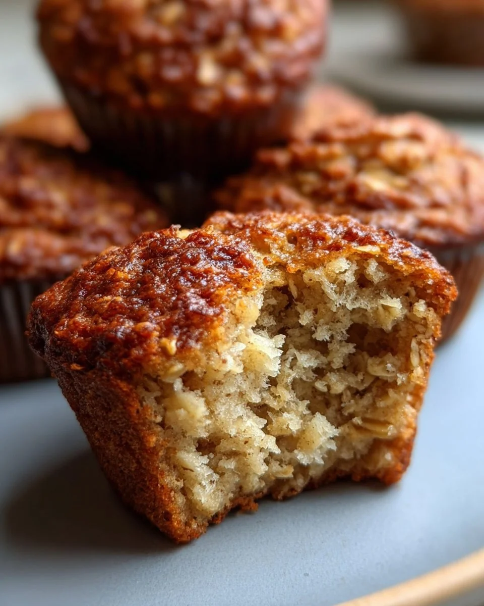 Image of fresh banana oat muffins on a plate, ideal for a healthy breakfast.