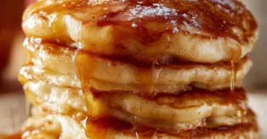 Fluffy Apple Cinnamon Pancakes topped with fresh apples and cinnamon