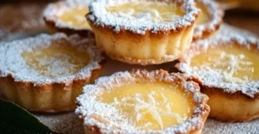 Baby Lemon Impossible Pies on a white plate garnished with lemon zest