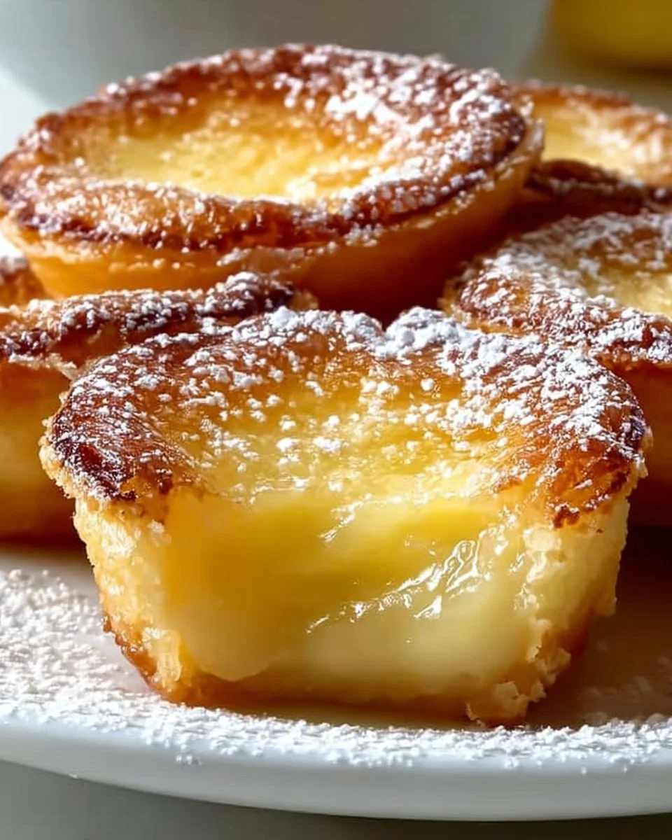 Delicious Baby Lemon Impossible Pies garnished with lemon slices