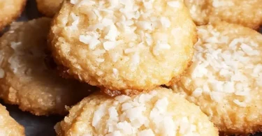 Plate of chewy coconut cookies ready to enjoy.