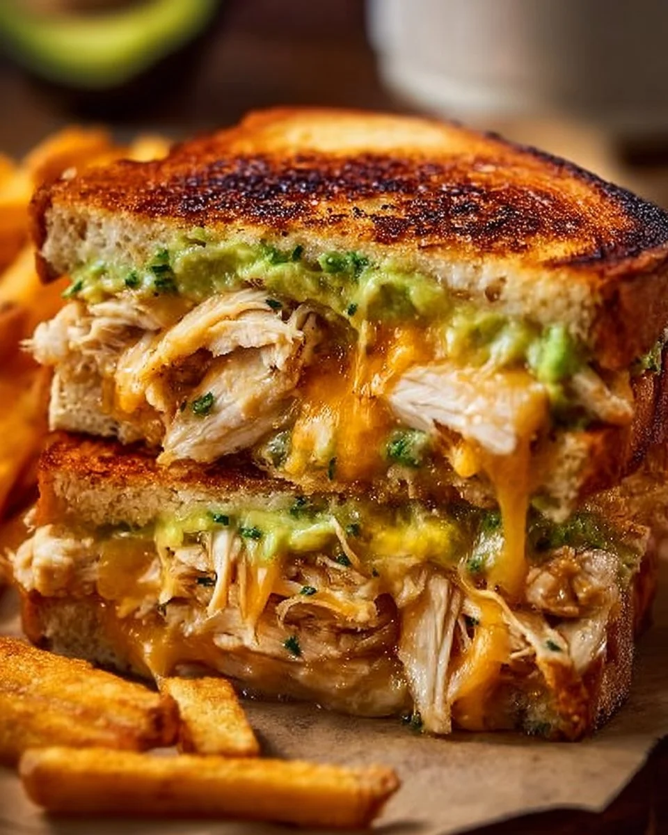 Delicious Chicken Avocado Melt Sandwich with melted cheese and fresh ingredients