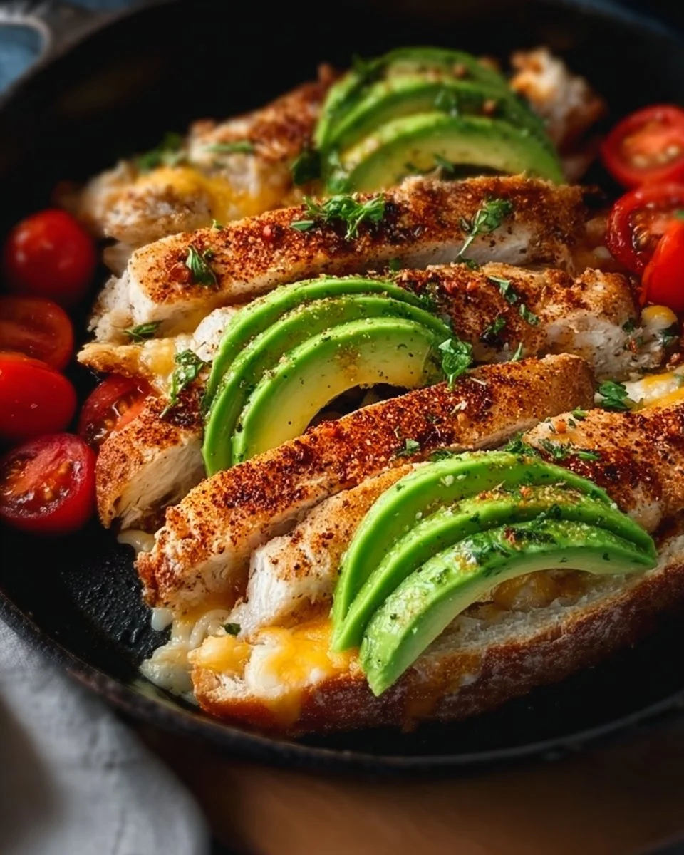 Delicious Chicken Avocado Melt sandwich with melted cheese and fresh avocado