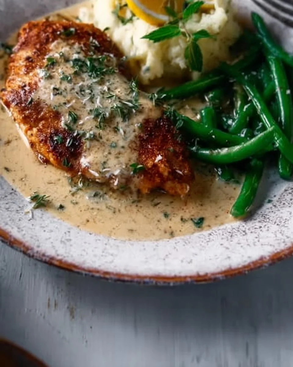Delicious Chicken Schnitzel served with a creamy sauce