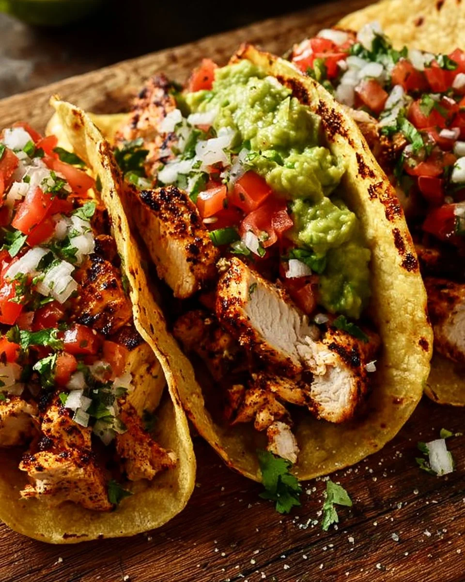 Delicious Chicken Street Tacos topped with fresh ingredients