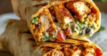 Delicious Chipotle Ranch Grilled Chicken Burrito with fresh ingredients