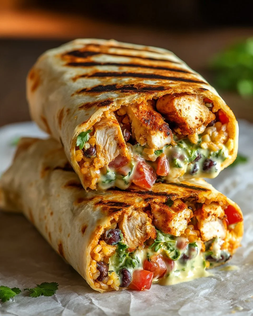 Delicious Chipotle Ranch Grilled Chicken Burrito with fresh ingredients