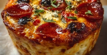 Delicious cottage cheese pizza bowl garnished with fresh vegetables