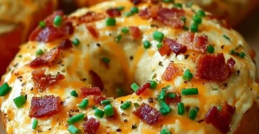 Creamy Bacon Cheddar Bagels with gooey cheese and crispy bacon