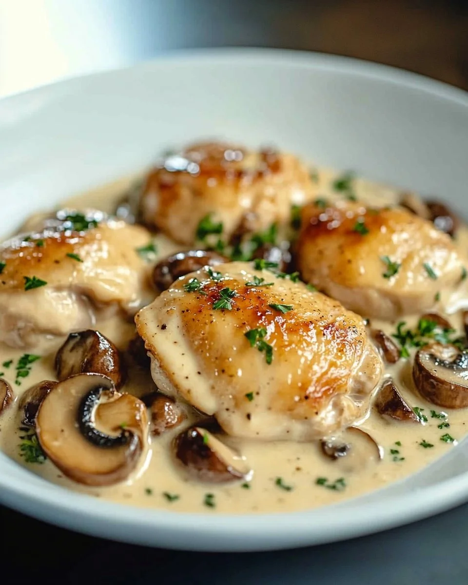Creamy Garlic Mushroom Chicken Thighs