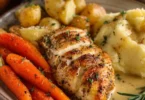 Creamy Herb Chicken served with roasted potatoes
