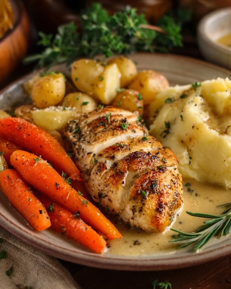 Creamy Herb Chicken served with roasted potatoes