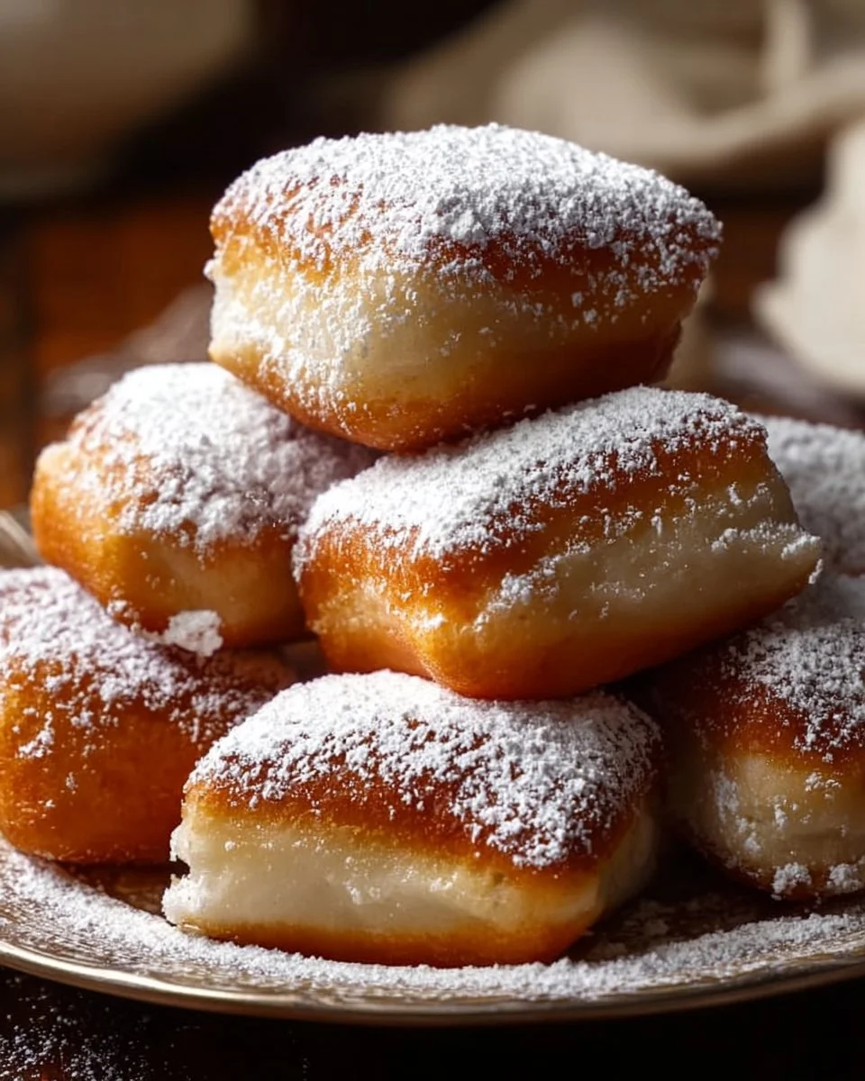 Freshly made vanilla beignets dusted with powdered sugar