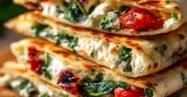 Delicious Easy Mediterranean Quesadilla with fresh ingredients