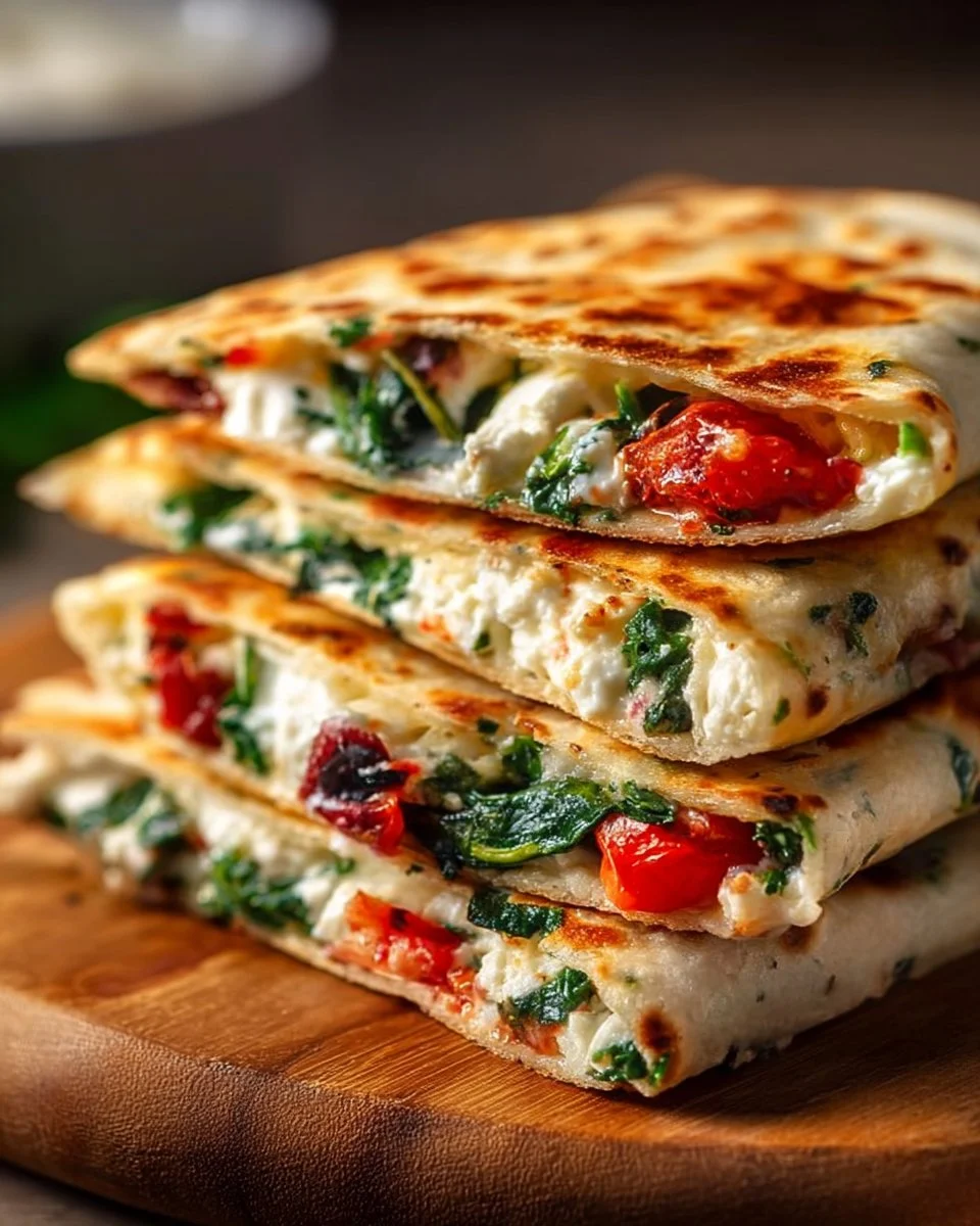 Delicious Easy Mediterranean Quesadilla with fresh ingredients