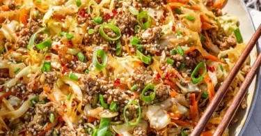 Delicious Egg Roll in a Bowl recipe with colorful vegetables and tasty seasonings