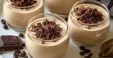 Delicious Espresso Panna Cotta with chocolate shavings on top