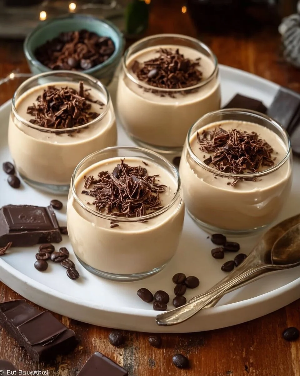 Delicious Espresso Panna Cotta with chocolate shavings on top