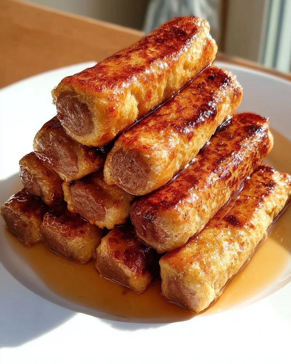 Delicious French Toast Roll-Ups filled with cream cheese and rolled in cinnamon sugar.