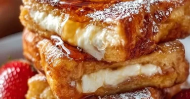 Delicious Hawaiian Sweet Roll French Toast served with syrup and fruit.