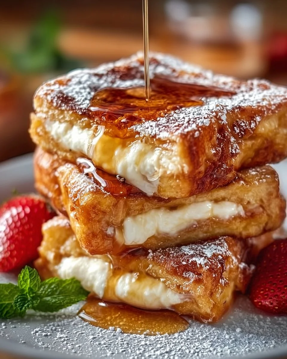 Delicious Hawaiian Sweet Roll French Toast served with syrup and fruit.