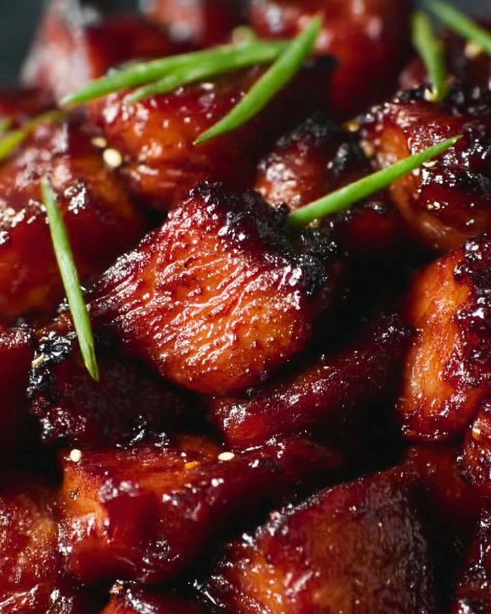 Delicious plate of Char Siu Chicken garnished with vegetables