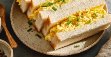 Delicious Japanese Tamago Sando egg sandwich on a plate