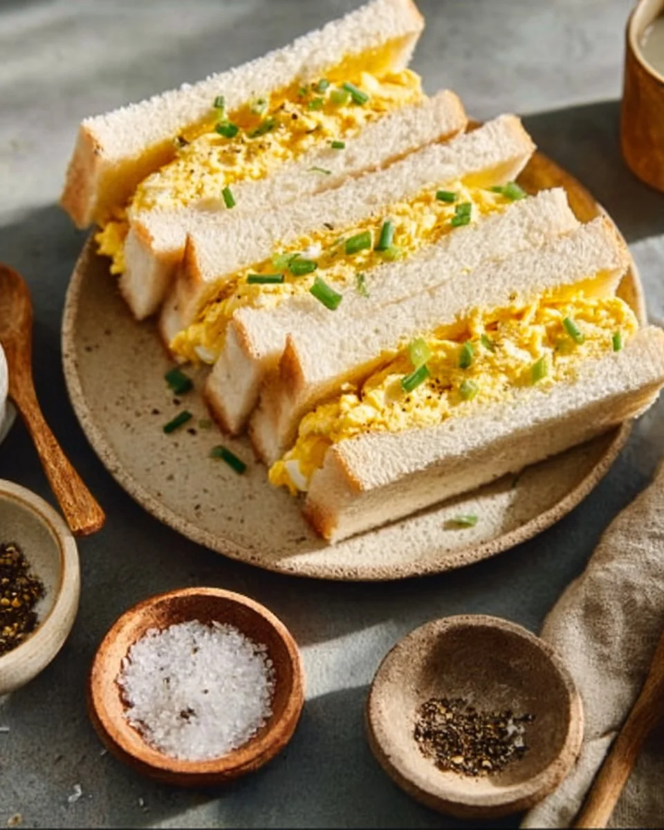 Delicious Japanese Tamago Sando egg sandwich on a plate
