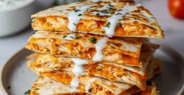 Keto Chicken Quesadilla on a plate with melted cheese and avocado