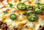 Keto Jalapeño Popper Casserole with cheese and jalapeños in a dish