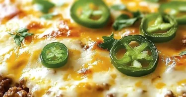 Keto Jalapeño Popper Casserole with cheese and jalapeños in a dish