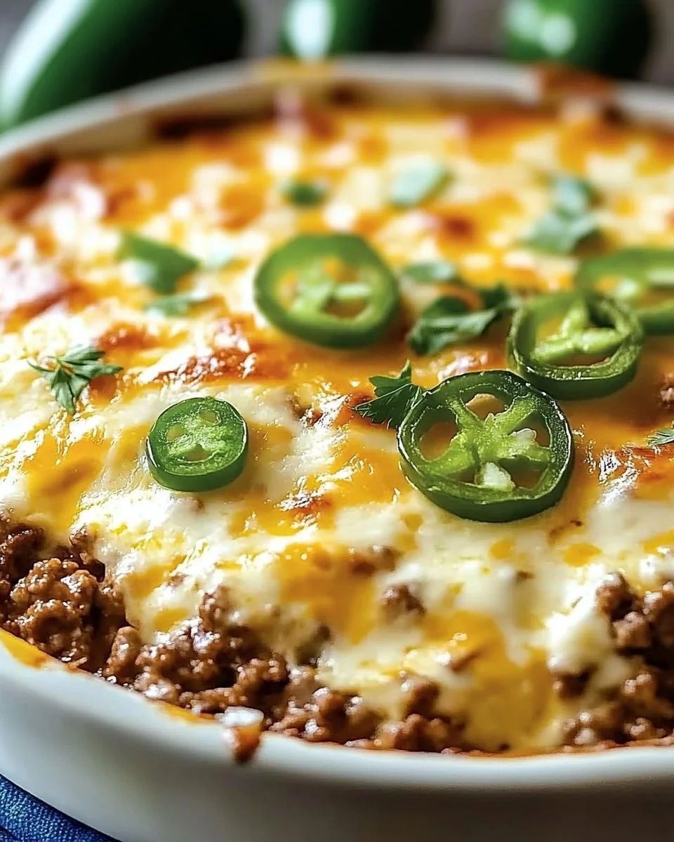 Keto Jalapeño Popper Casserole with cheese and jalapeños in a dish