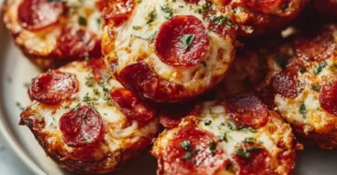 Keto Pepperoni Pizza Bites fresh out of the oven, low-carb snack.