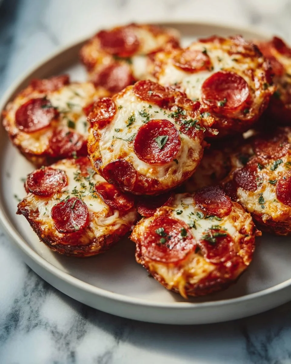 Keto Pepperoni Pizza Bites fresh out of the oven, low-carb snack.