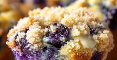 Freshly baked lemon blueberry muffins on a cooling rack