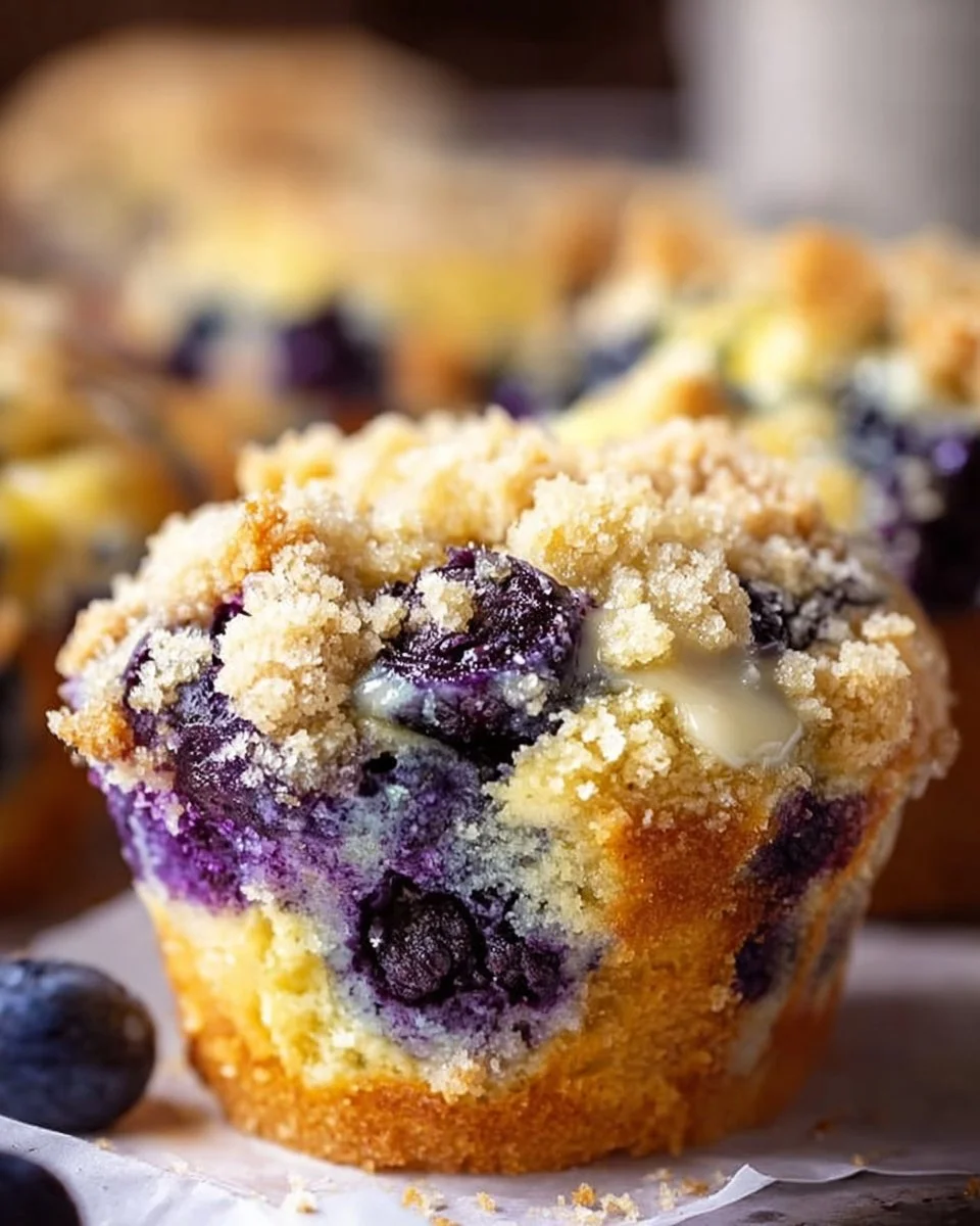 Freshly baked lemon blueberry muffins on a cooling rack