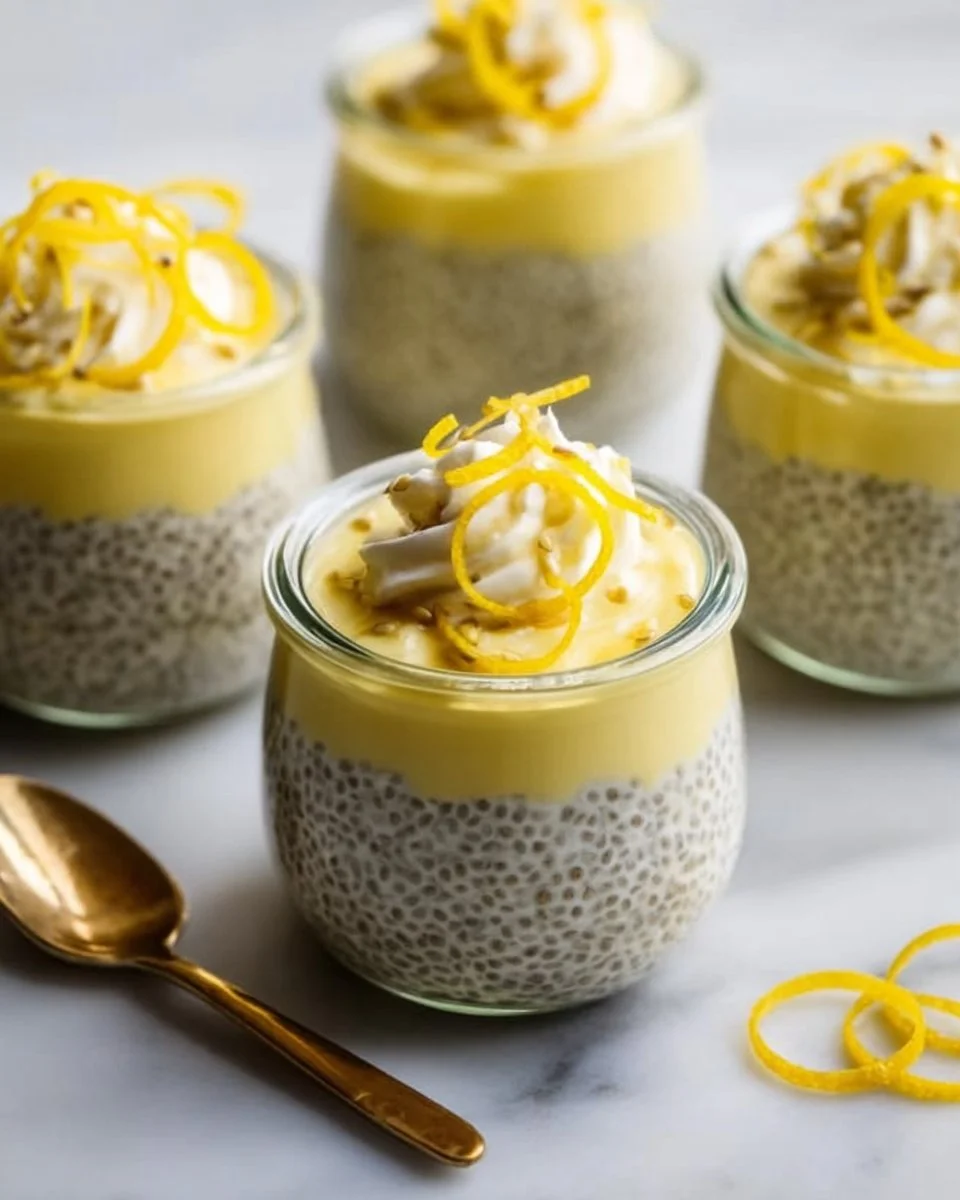 Delicious homemade lemon chia pudding served in a clear glass bowl