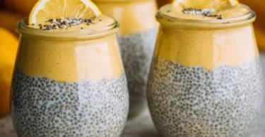 Creamy Lemon Cream Chia Pudding made with Oat Milk in a bowl