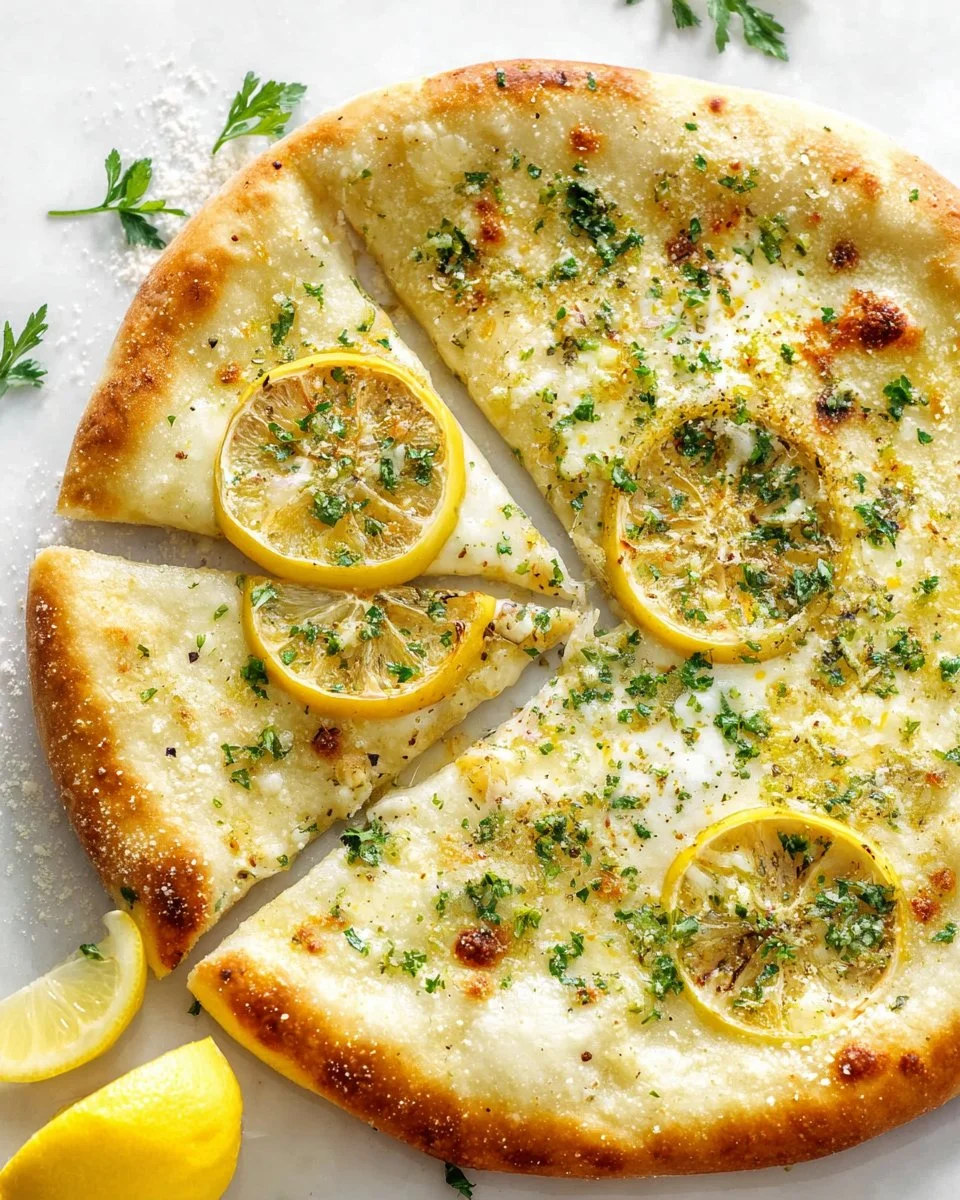 Lemon Pizza topped with fresh herbs and citrus zest for a refreshing flavor