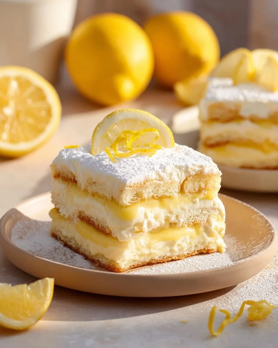 Delicious Lemon Tiramisu dessert garnished with lemon zest and mint leaves