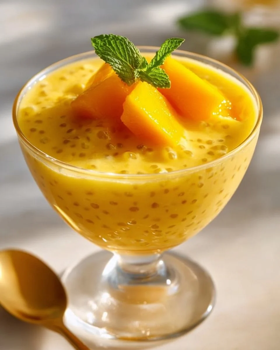 Delicious Mango Sago dessert with fresh mango and sago pearls.