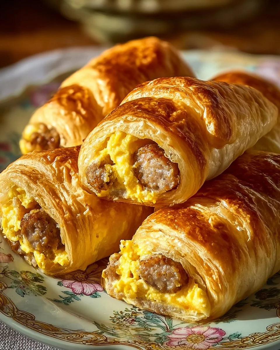 Sausage, egg, and cheese breakfast roll-ups on a plate