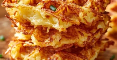 Crispy savory hashbrown chaffles served on a plate