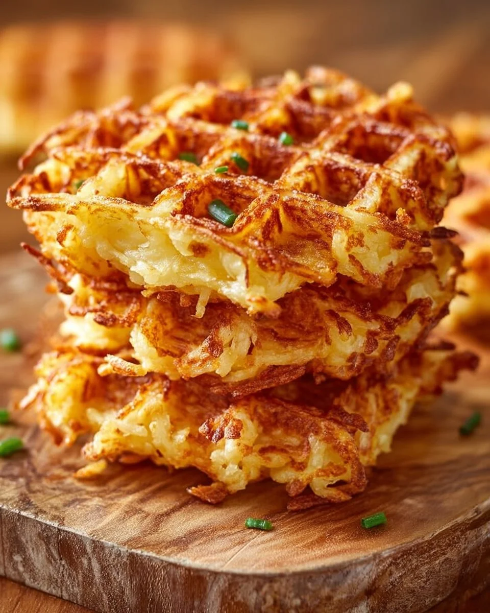 Crispy savory hashbrown chaffles served on a plate
