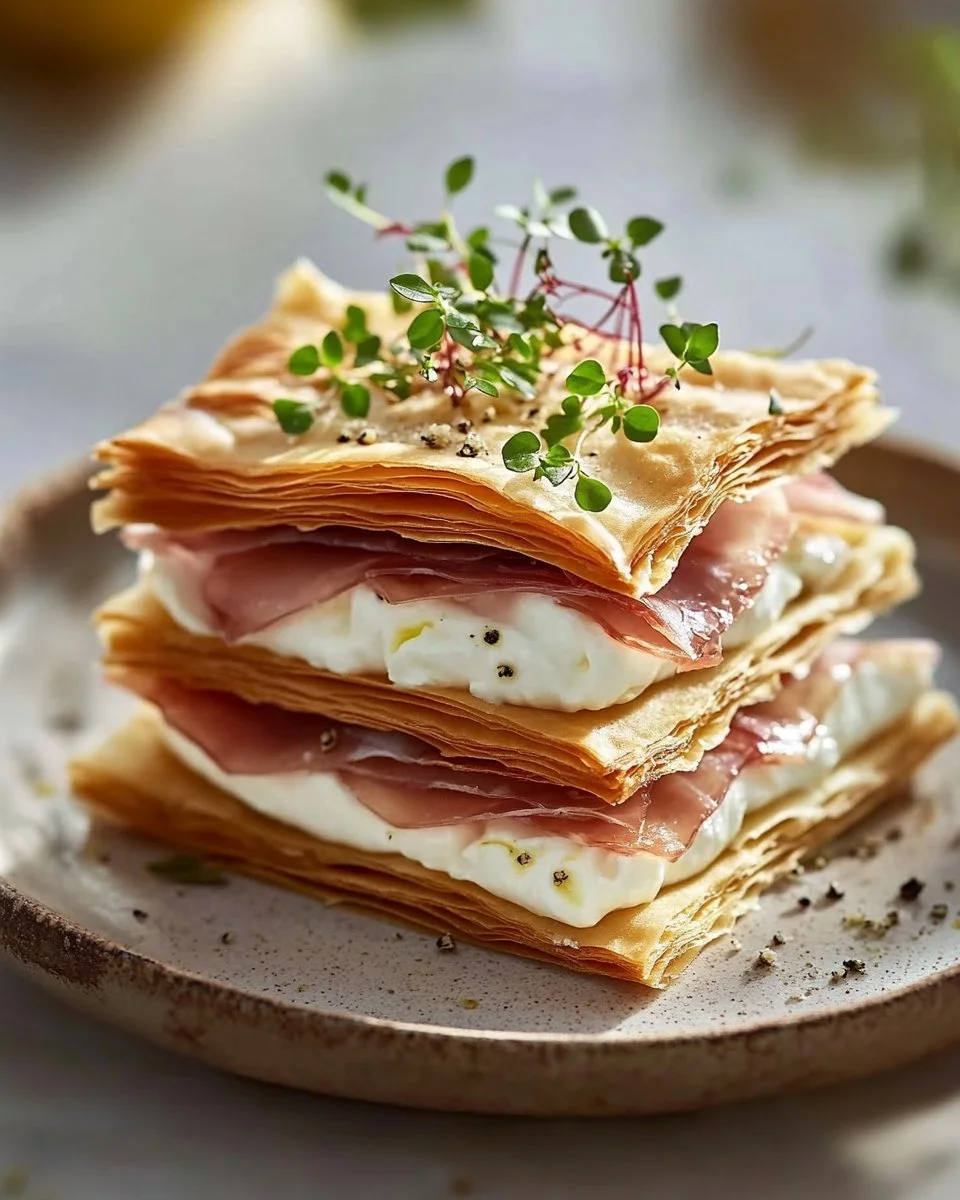 Savory Mille-Feuille with Lemon-Ricotta and Prosciutto