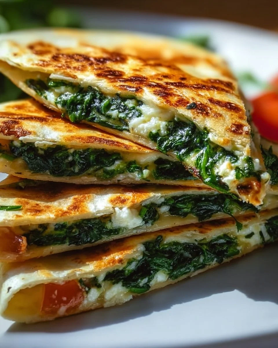 Delicious spinach and feta quesadillas served with a side of salsa