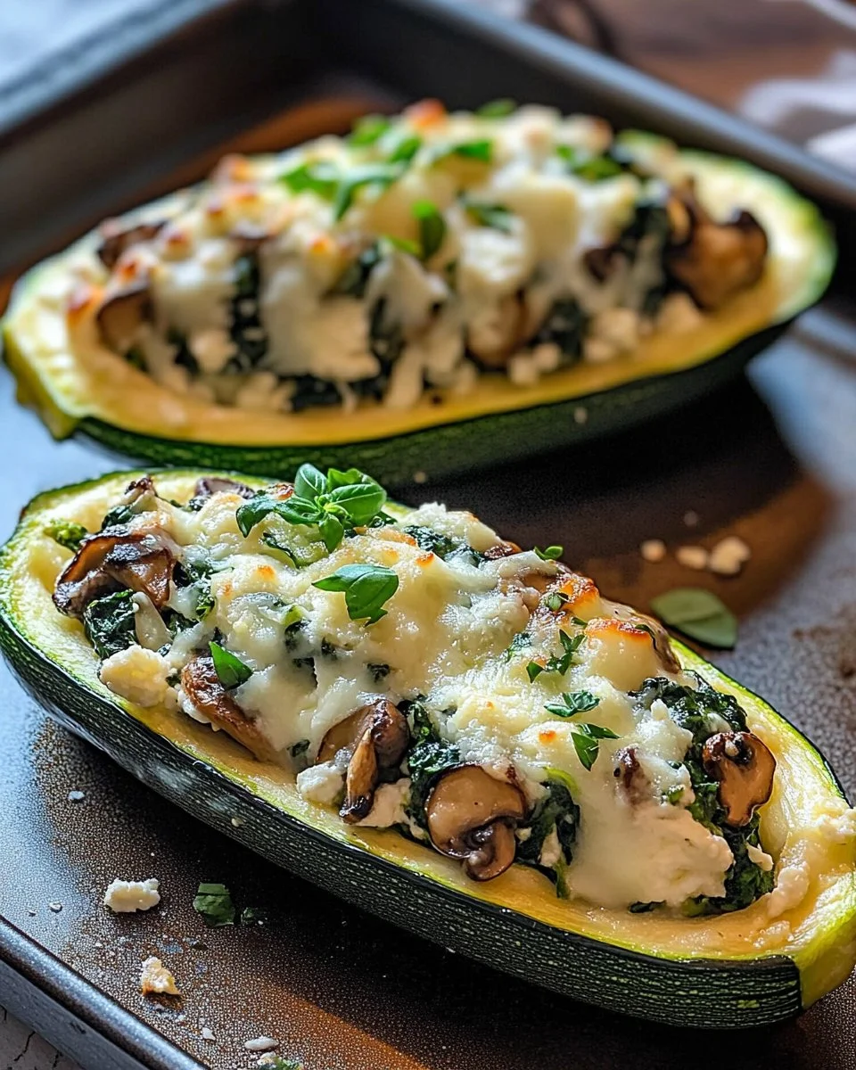 Spinach, Mushroom, and Ricotta Stuffed Zucchini Boats Recipe