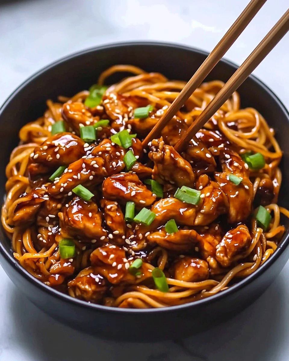 Sticky Garlic Chicken Noodles Recipe